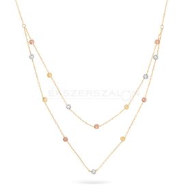   Kétsoros sárga arany nyaklánc, fehér arany, rose gold arany és sárga arany bogyókkal