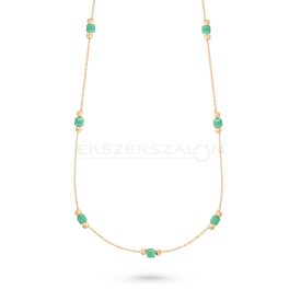   Sárga arany nyaklánc, körbe gyémánt csiszolt  bogyókkal, szintetikus zöld kockákkal
