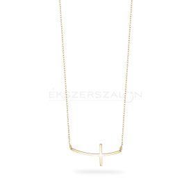 Sárga arany nyaklánc, fekvő ívelt kereszt medállal
