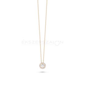   Sárga arany nyaklánc kör alakú fehér cirkónia kövekkel kirakott csúszó medállal, közepén egy nagy kővel