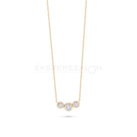   Sárga arany nyaklánc,  három db button  foglalatú fehér cirkónia köves medállal