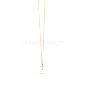   Sárga arany nyaklánc fehér cirkónia kövekkel kirakott kereszt medállal