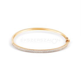   Sárga arany merev karkötő,  három soros fehér cirkónia kövekkel