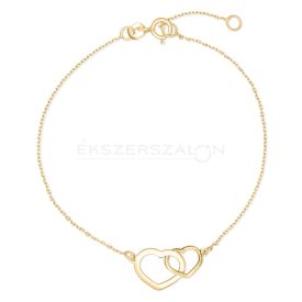   Sárga arany karkötő közepén két egymásba fonódó szívvel