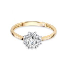   Sárga arany eljegyzési gyűrű virág formájú fehér cirkónia kövekkel