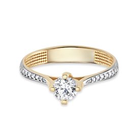   Sárga arany eljegyzési gyűrű fehér cirkónia kővel, négy karmos foglalattal