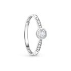 Fehérarany eljegyzési gyűrű középen button  foglalatú fehér cirkónia kővel,  két szélén apró fehér cirkónia kövekkel