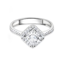   Fehérarany eljegyzési gyűrű, fehér cirkónia, kocka kővel