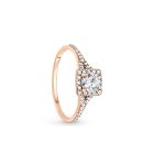 Rose gold eljegyzési gyűrű fehér cirkónia kövekkel, közepén egy nagy kocka kővel