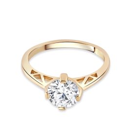   Sárga arany eljegyzési gyűrű, egy fehér cirkónia kővel