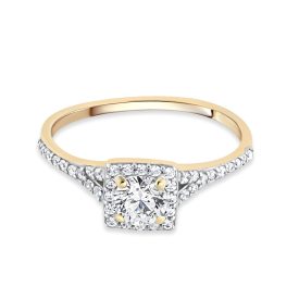   Sárga arany eljegyzési gyűrű közepén kocka cirkónia kővel