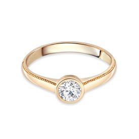   Sárga arany eljegyzési gyűrű button foglalatú fehér cirkónia kővel