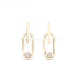   Sárga arany lógós fülbevaló button  foglalatú fehér cirkónia kővel 