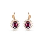 Sárga arany fülbevaló bordó és fehér cirkónia kövekkel, patentzárral