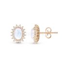 Sárga arany  fülbevaló közepén fehér opál kővel, körben fehér cirkónia kövekkel