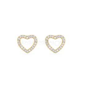   Sárga arany szív formájú fülbevaló fehér cirkónia kövekkel