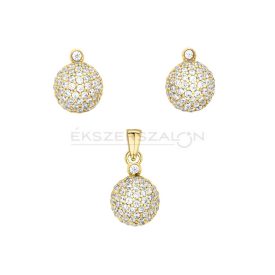   Sárga arany félgömb formájú szett, fehér cirkónia kövekkel