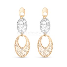   Sárga arany, fehérarany lógós fülbevaló metszett részletekkel