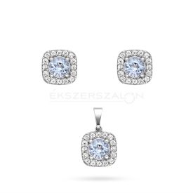   Fehérarany szett, fehér cirkónia kövekkel és kék akvamarin kővel