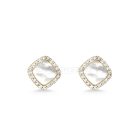 Sárga arany fülbevaló, gyöngyház betéttel és fehér cirkónia kövekkel