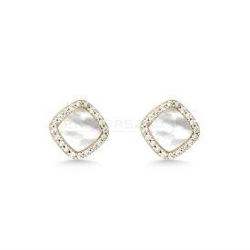  Sárga arany fülbevaló, gyöngyház betéttel és fehér cirkónia kövekkel