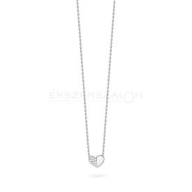   Ródiumozott 925 ezüst nyaklánc, fehér cirkónia köves szív medállal