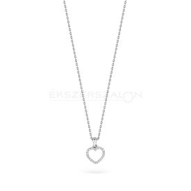  Ródiumozott 925 ezüst nyaklánc, fehér cirkónia  köves szíves medállal