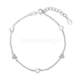  Apró szívekkel díszített, ródiumozott 925 ezüst karkötő, fehér cirkónia kövekkel