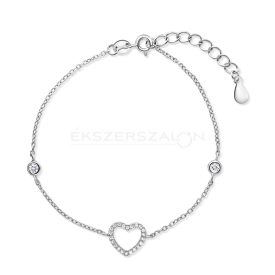   Szíves, ródiumozott 925 ezüst karkötő, fehér cirkónia kövekkel