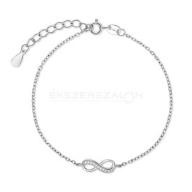   Végtelen jellel díszített, ródiumozott 925 ezüst karkötő, fehér cirkónia kövekkel