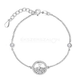   Ródiumozott 925 ezüst karkötő életfával, fehér cirkónia kövekkel