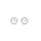 Ródiumozott 925 ezüst fülbevaló, fehér cirkónia kövekkel és tenyésztett gyönggyel