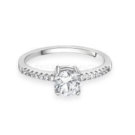   Ródiumozott 925 ezüst gyűrű, fehér cirkónia kövekkel, középen egy nagy kővel