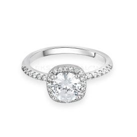   Ródiumozott 925 ezüst gyűrű, középen egy, körben több fehér cirkónia kövel