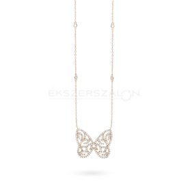   14 K rose gold arannyal bevont 925 ezüst nyaklánc, fehér cirkónia köves pillangó medállal