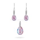 Ródiumozott, csepp alakú, lógós 925 ezüst szett, rózsaszín swarovski kristállyal és fehér cirkónia kövekkel