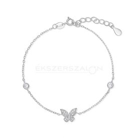   Pillangós, ródiumozott 925 ezüst karkötő, fehér cirkónia kövekkel