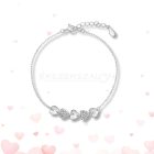 Szíves, ródiumozott 925 ezüst karkötő, fehér cirkónia kövekkel