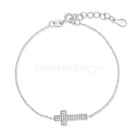  Ródiumozott 925 ezüst karkötő, fekvő kereszttel, fehér cirkónia kövekkel