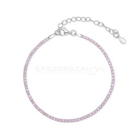   Ródiumozott 925 ezüst tenisz karkötő, rózsaszín cirkónia kövekkel