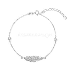   Ródiumozott 925 ezüst karkötő, tollas díszítéssel, fehér cirkónia kövekkel