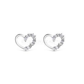   Ródiumozott, szív formájú 925 ezüst fülbevaló, fehér cirkónia kövekkel