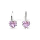Ródiumozott, szív formájú 925 ezüst fülbevaló, rózsaszín cirkónia kővel