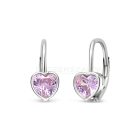 Ródiumozott, szív formájú 925 ezüst fülbevaló, rózsaszín cirkónia kővel