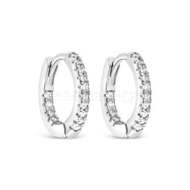   Ródiumozott 925 ezüst karika fülbevaló, fehér cirkónia kövekkel