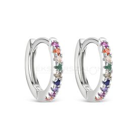   Ródiumozott 925 ezüst karika fülbevaló, multicolor cirkónia kövekkel
