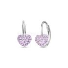 Ródiumozott, szív formájú 925 ezüst fülbevaló, rózsaszín cirkónia kövekkel