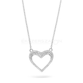   Ródiumozott 925 ezüst nyaklánc, fehér cirkónia köves szív medállal