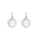 Ródiumozott 925 ezüst fülbevaló, fehér cirkónia kövekkel és tenyésztett gyönggyel