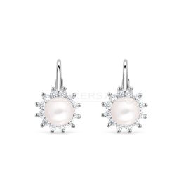   Ródiumozott 925 ezüst fülbevaló, fehér cirkónia kövekkel és tenyésztett gyönggyel